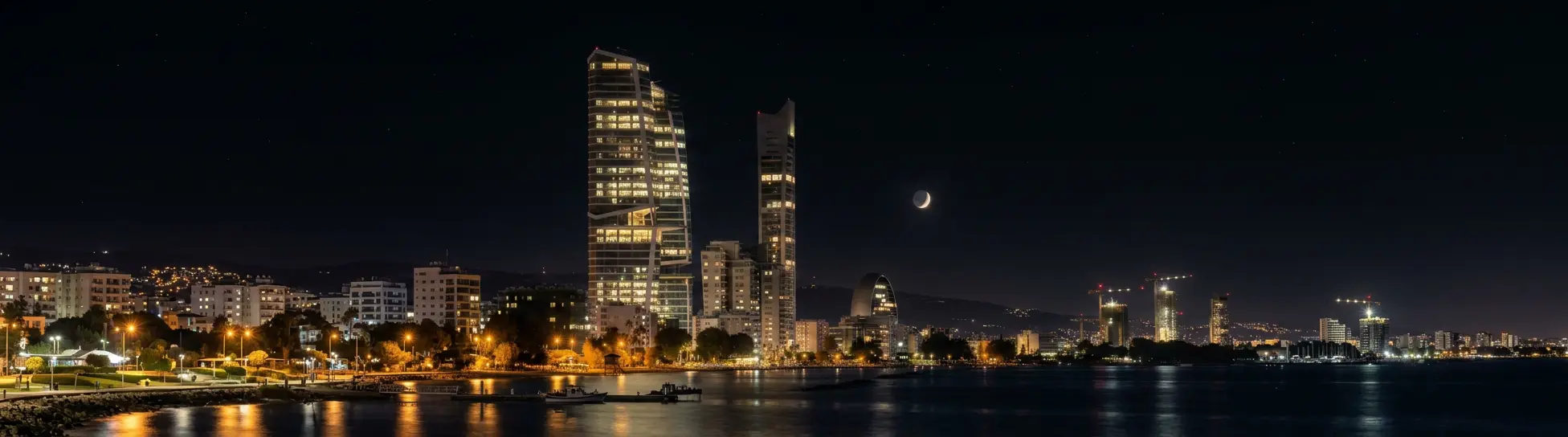 Limassol seafront skyline at night